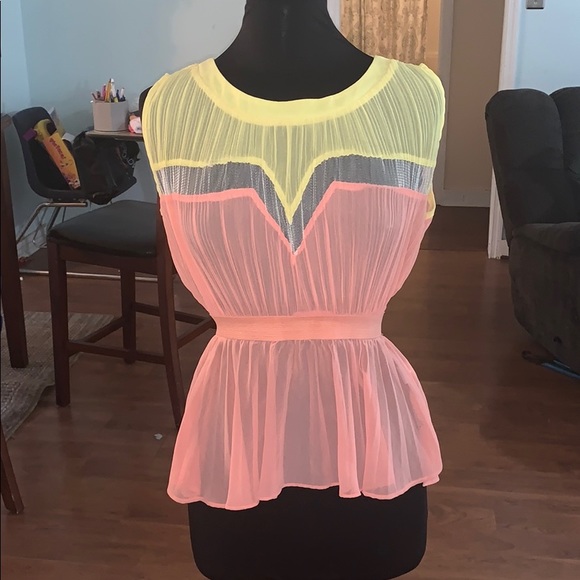Pink and yellow transparent blouse - Picture 1 of 2